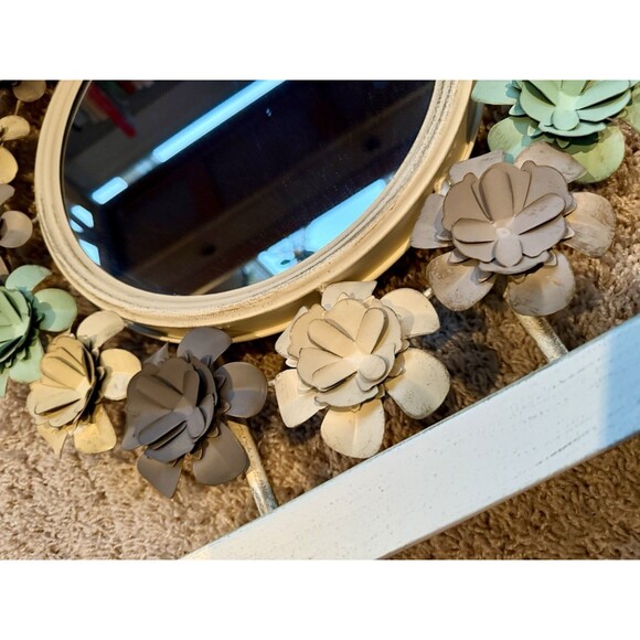 NEW Vintage Boho Metal Flower Rustic Tabletop Mirror Floral Pastels 19.5" - Picture 5 of 5